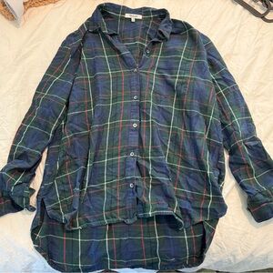 Madewell Navy and Green Plaid Button Down Shirt